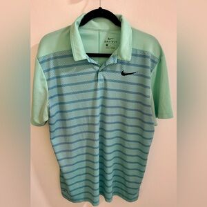 Nike Mens Polo Striped Green Golf Vapor Dri-Fit (Large)